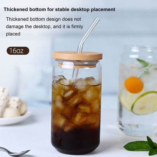 Bicchieri per bubble tea, riutilizzabili, con coperchio in bambù e cannuccia, 473 ml (16 oz). 2