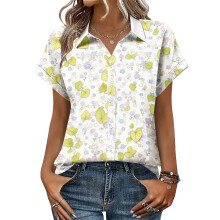 Women's V-neck short-sleeved shirt, casual positional-Beige L