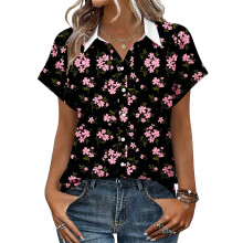 Women's V-neck short-sleeved shirt, casual-Dark Grey XL