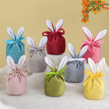 Easter bunny gift bags rabbit ear velvet drawstring 4.9x5.5
