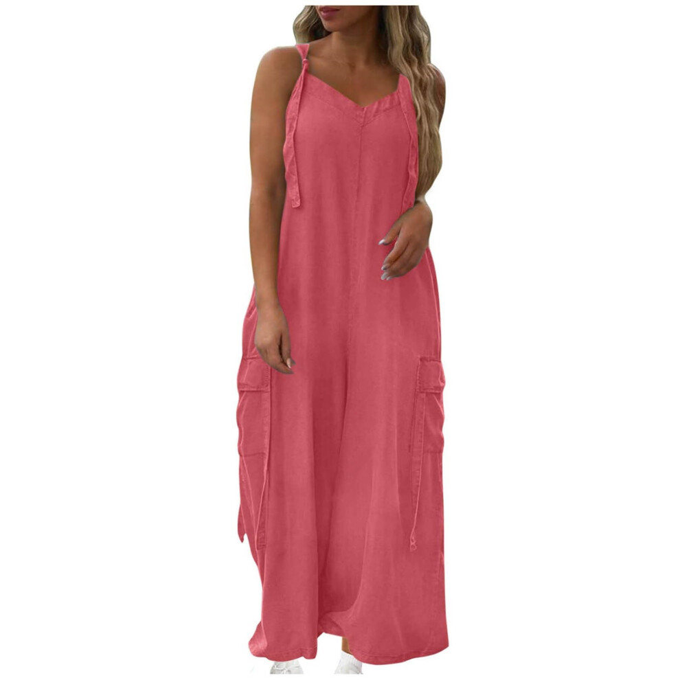 Overalls For Women Loose Fit Wide Leg Jumpsuits Casual-Pink XXL