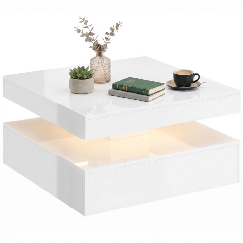 Homcom (White) HOMCOM LED Coffee Table with Storage, Modern Centre Table 1