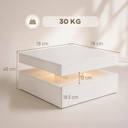 Homcom (White) HOMCOM LED Coffee Table with Storage, Modern Centre Table 2