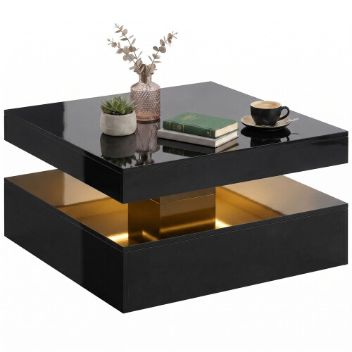 Homcom (Black) HOMCOM LED Coffee Table with Storage, Modern Centre Table 1