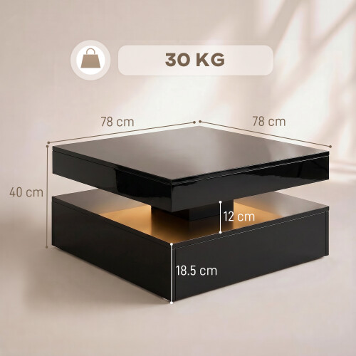 Homcom (Black) HOMCOM LED Coffee Table with Storage, Modern Centre Table 2