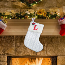 AuroraX Knit Christmas Stockings, Personalized with Embroidered Initials, 7" Plush Mini Stockings for Holiday Decor & Gifts (White)