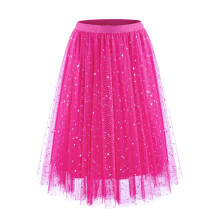 Damenmode Pailletten Minirock mit elastischem Bund und Puffärmeln, Fuchsia, Größe S