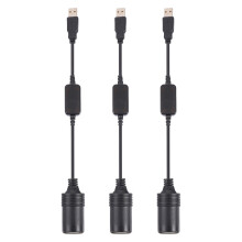 3Pcs Black USB to Car Lighter Adapter PVC Copper Wire Power Converter