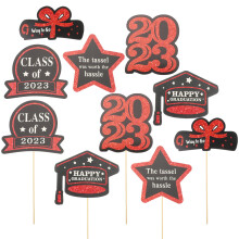1Ensemble Décor Vase Graduation En Bois Papier Rouge Motif Chic