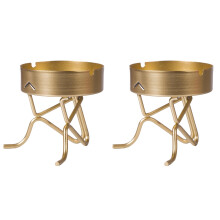 2Pcs Stylish Metal Ashtray Golden Color Storage Case for Home