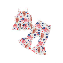 (2-3 Years, White) Kid Girl Clothes Suit, Sleeveless Off Shoulder Vest Tops + Long Bell-Bottomed Pants Outfit
