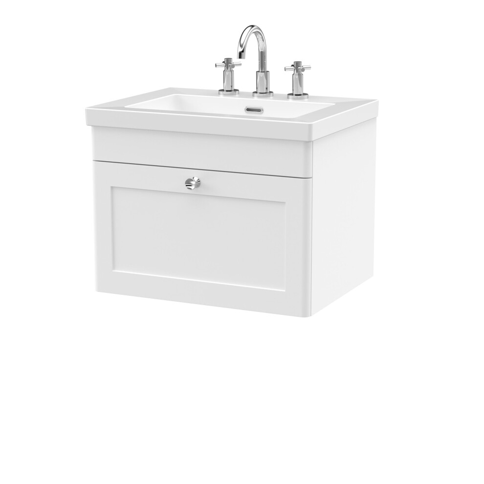 Balterley Swynnerton Traditional 1 Drawer Wall Hung Vanity Unit With Fireclay Basin, Satin White, 600Mm