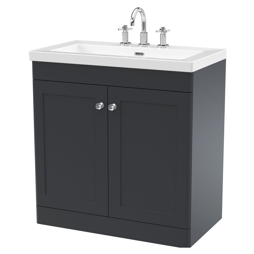 Balterley Swynnerton Traditional 2 Door Floor Standing Vanity Unit With Fireclay Basin, Dark 800Mm Grey