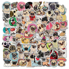 Lot de 100 autocollants mignons de chien carlin pour gourde, voiture et ordinateur portable, imperméables, tendance et e