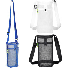 Set di 3 borse porta borraccia portatili in rete (nero, bianco, blu royal)