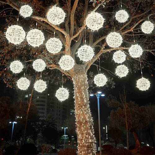 Solar Hanging Tree Ball Light – 20cm Warm Beige Glow