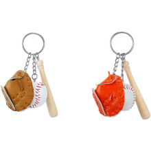 4-teiliges Baseball-Schlüsselanhänger-Set mit Anhängertasche aus rotem, schwarzem, orangem und khakifarbenem Kunstleder