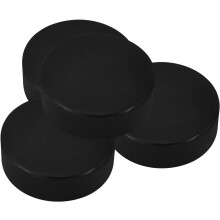 4-teiliges Set aus robusten Gummi-Eishockeypucks – ideales Sportzubehör für Eishockeytraining und Freizeit.
