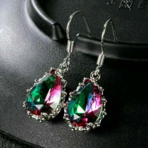 925 Silver Drop Stud Earrings Mystic Topaz Purple