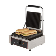 Ammattimainen sähköinen ruostumattomasta teräksestä valmistettu panini-grilli 1800 W - uritetut valurautalevyt - termostaatti 0-30