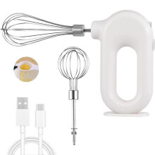 Sähkökäyttöinen keittiökone, johdoton käsivatkain, USB-ladattava minikokoinen kannettava munavatkain, 2 vatkainta ja 4 nopeutta