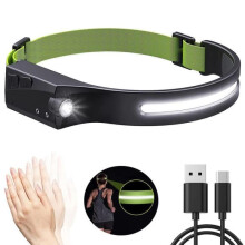 Nabíjateľná LED čelovka - čierna - COB+XPE - 600LM - 5 režimov - detekcia pohybu