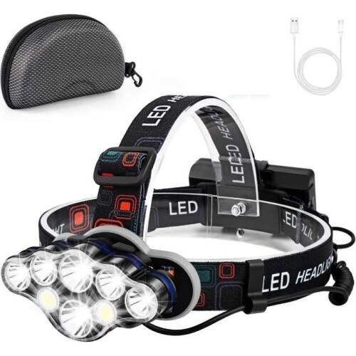 Lampe Frontale LED Rechargeable - COB étanche IP44, Faisceau Large, 3 Modes, Autonomie 2-3h, Pour Camping/randonnée/pêche