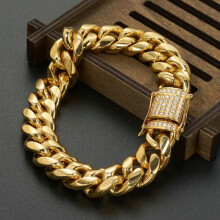 Miesten Miami Cuban Link -rannekoru, 18 karaatin kullattu ruostumaton teräs