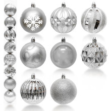 Silver Christmas Ball Ornaments 70mm Glitter Plastic 8 PCS