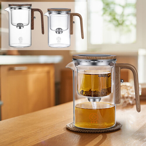 Glass Teapot with Infuser and Wooden Handle