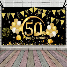 Striscione in tessuto nero e oro per il 50 compleanno, 180x110 cm
