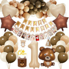 Decorazioni per il primo compleanno a tema orsetto – Beige e bianco sabbia