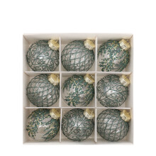 Christmas Tree Ornaments Green Shatterproof 9-Piece Set