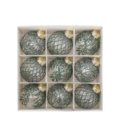Christmas Tree Ornaments Green Shatterproof 9-Piece Set