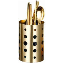 Stainless Steel Utensil Holder, 5.9" Round Countertop Drying Rack for Spoons, Spatulas – Gold Finish, Compatible with All Standard Utensils