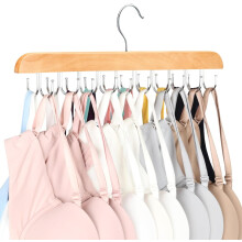 Foldable Wood Bra Hanger with 20 Hooks – Space-Saving Closet Organizer for Tank Tops, Hats, Scarves – Compatible with Dorm & Apartment