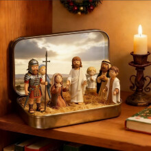 Mini Christmas Nativity Set in Tin Box – Holy Family Figurines, Religious Home Decor, Compatible with Holiday & Desktop Displays