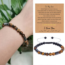To My Son And Grandson Code Bracelet Natural Tiger'S Eye Bracelets Gift charm bracelet set for girls, 4PCS