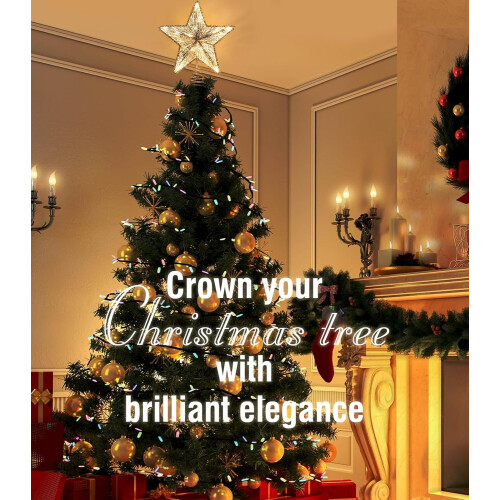 LED Lighted Star Tree Topper Silver 9.8 Inch Glitter Metal 2