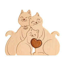 Wooden Family Puzzle Set Cats Heart Design Personalized