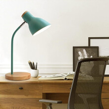 Lampe de table E27 en bois vert, tête orientable, lampe de bureau rétro pour la chambre et la lecture