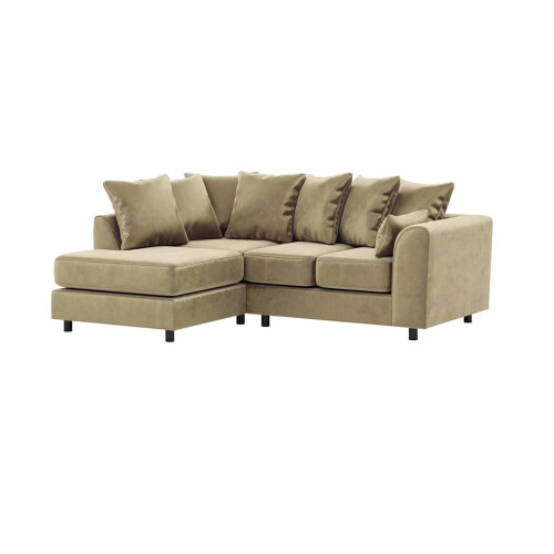 Furniture 786 Plush Velvet 4 Seater Left Hand Corner Sofa Beige