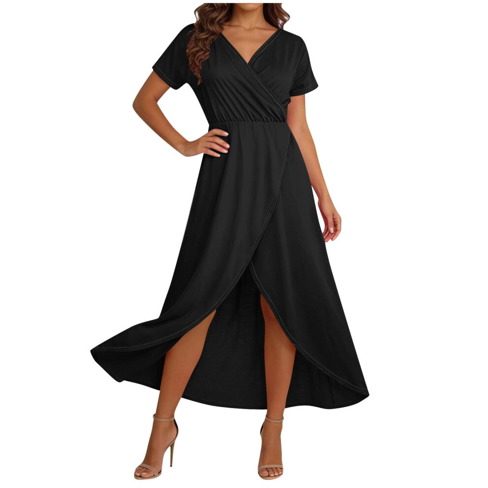 Black Women's Elegant Flowy Vacation Maxi - Loose V Neck- Xxl