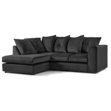 Plush Velvet 4 Seater Left Hand Corner Sofa Black
