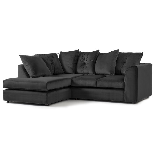 Furniture 786 Plush Velvet 4 Seater Left Hand Corner Sofa Black