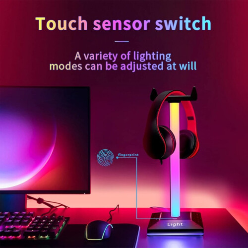 Support pour casque RGB avec éclairage tactile, éclairage d'ambiance coloré pour bureau 2