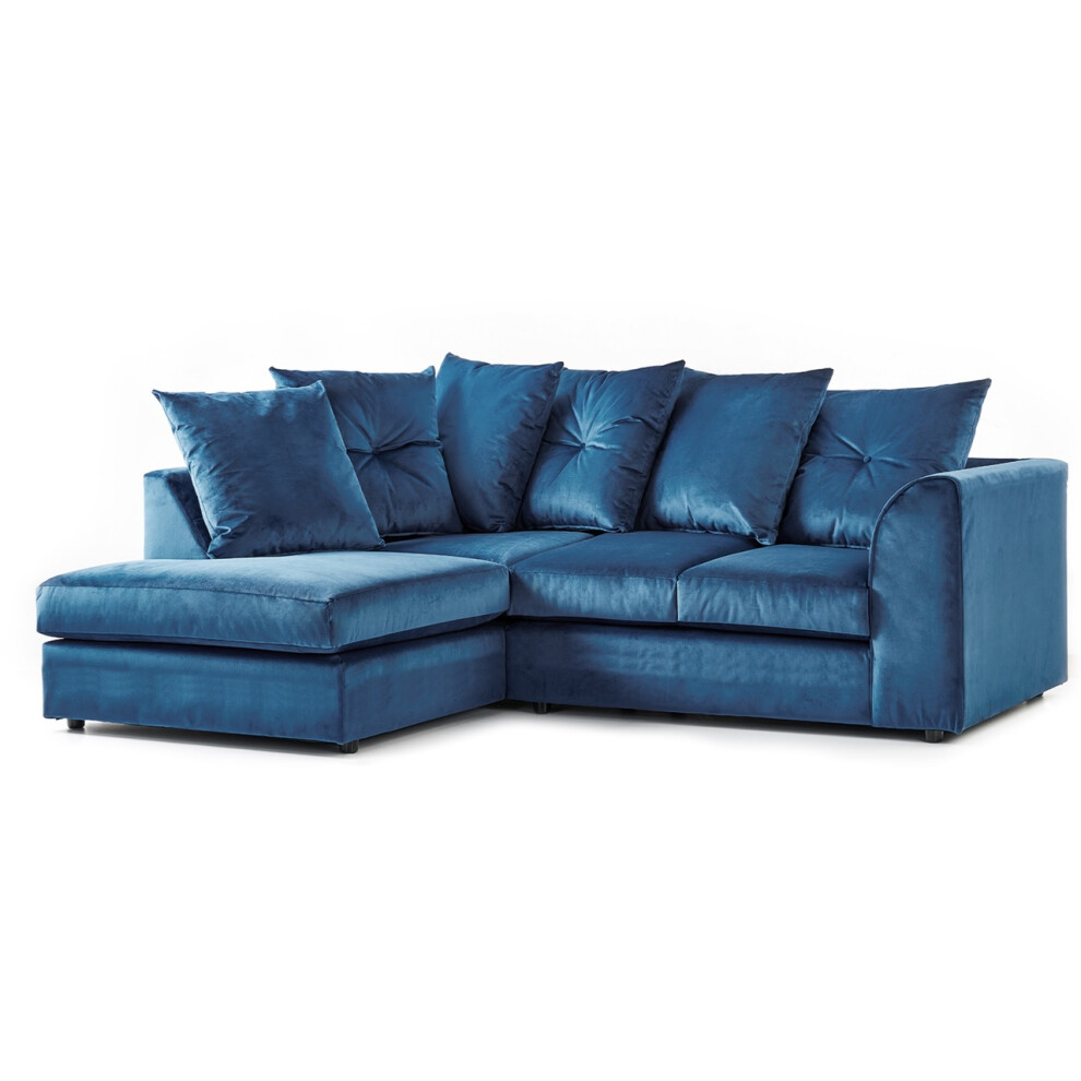 Furniture 786 Plush Velvet 4 Seater Left Hand Corner Sofa Blue