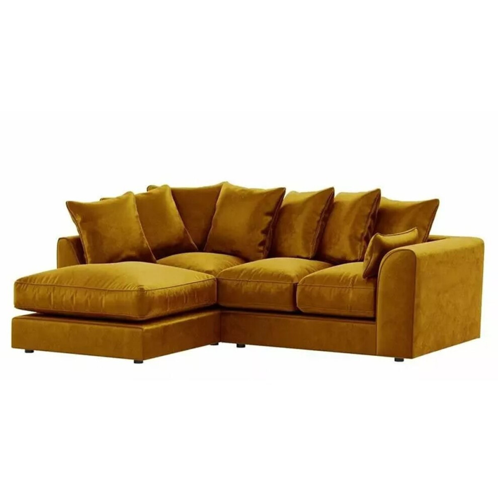 Furniture 786 Plush Velvet 4 Seater Left Hand Corner Sofa Gold