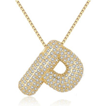 Bubble Letter Necklace Gold Plated Copper Initial Pendant