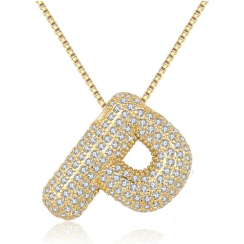 Bubble Letter Necklace Gold Plated Copper Initial Pendant